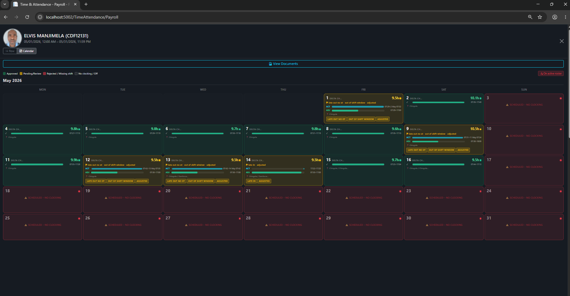 Payroll Calendar View
